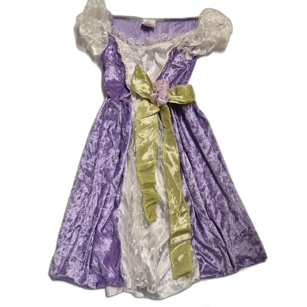 Girls Princess Dress Costume Size 4 Purple White Shimmer Fairy Gown Green Bow